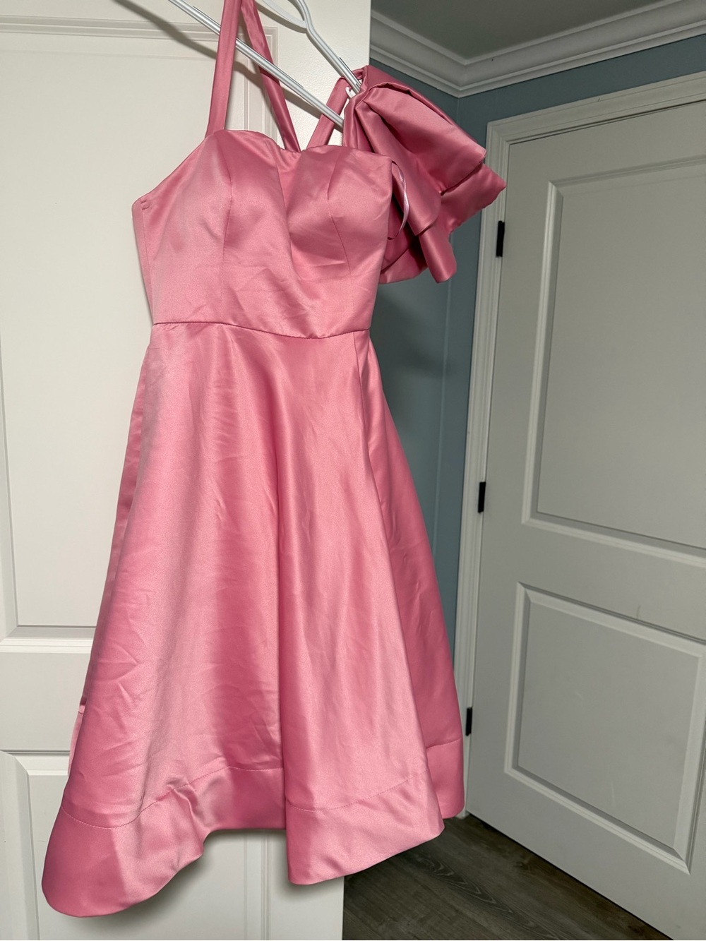 Girls' Pink Satin Party Dress with Bow Detail